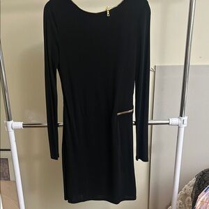 ABS Allen Schwartz Black Long Sleeve Dress with Gold Accents